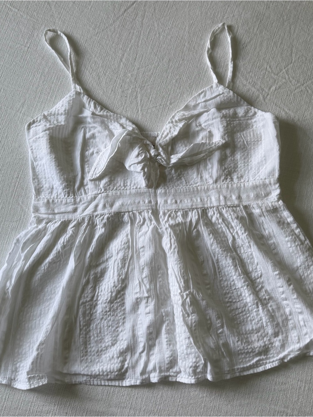 LOFT White 100% Cotton Tie Front Peplum Cami Tank Top